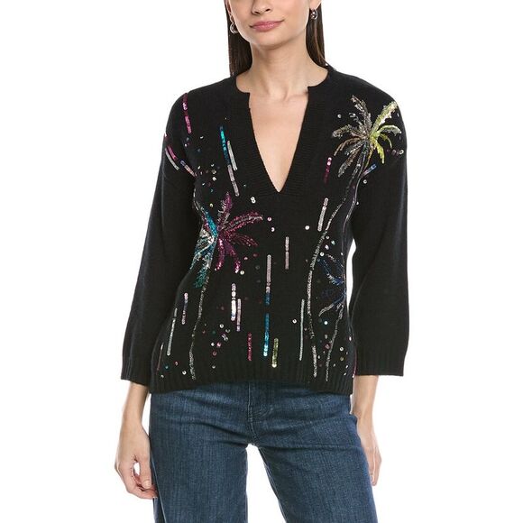 Valentino Sweaters - Valentino Womens  Sequin Cashmere Sweater, Black